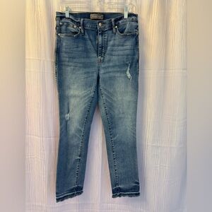 J. Crew Blue Ankle Cropped Jeans with Distressed Details